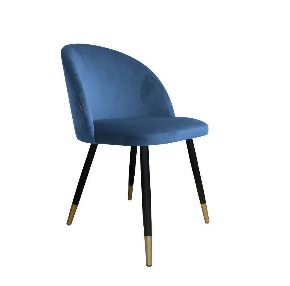 Krzesło CLAUDINE 1 VELVET GOLD ciemno niebieskie tapicerowane | MIRAT. w stylu GLAMOUR kolekcja