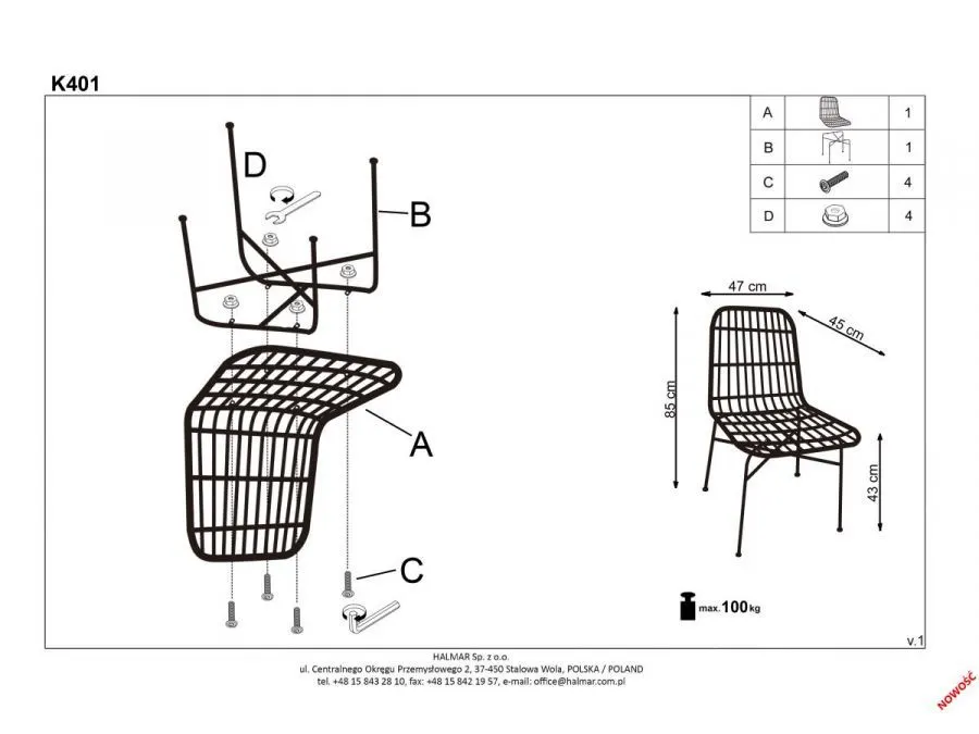 Krzesło K401 rattanowe na metalowej podstawie | MIRAT.