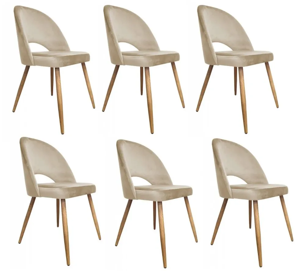 Zestaw krzeseł ISKAR 2 VELVET 6 szt. beżowe/dąb welurowe I sklep meblowy MIRAT. styl GLAMOUR