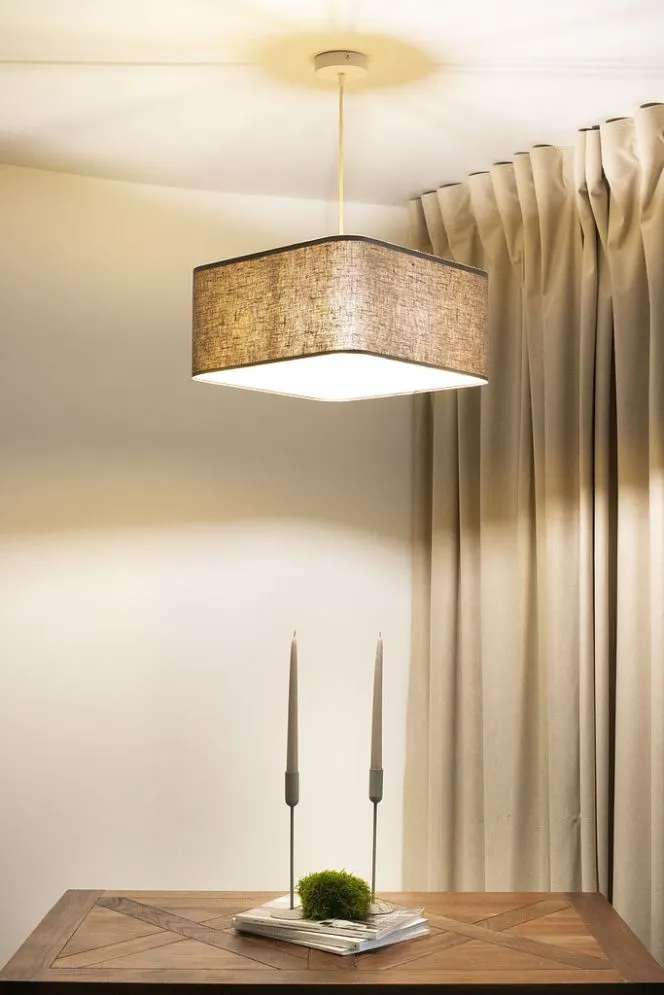 Lampa wisząca KWADRO LEN 002-40w30 beżowa/złota do sypialni I sklep meblowy MIRAT.