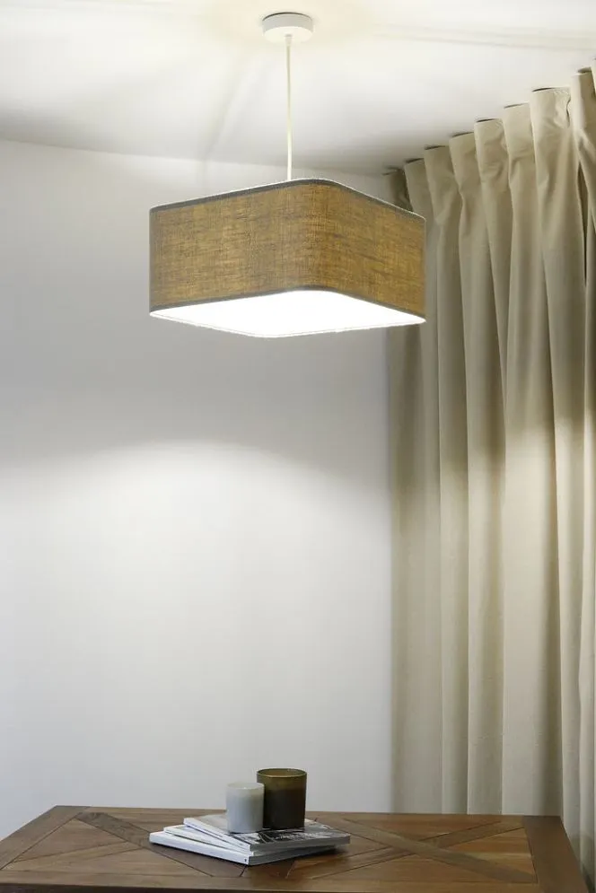 Lampa wisząca KWADRO LEN 003-40w25 beżowa do sypialni I sklep meblowy MIRAT.