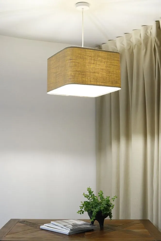 Lampa wisząca KWADRO LEN 012-40w20 jutowa/beżowa kwadratowa I sklep meblowy MIRAT.