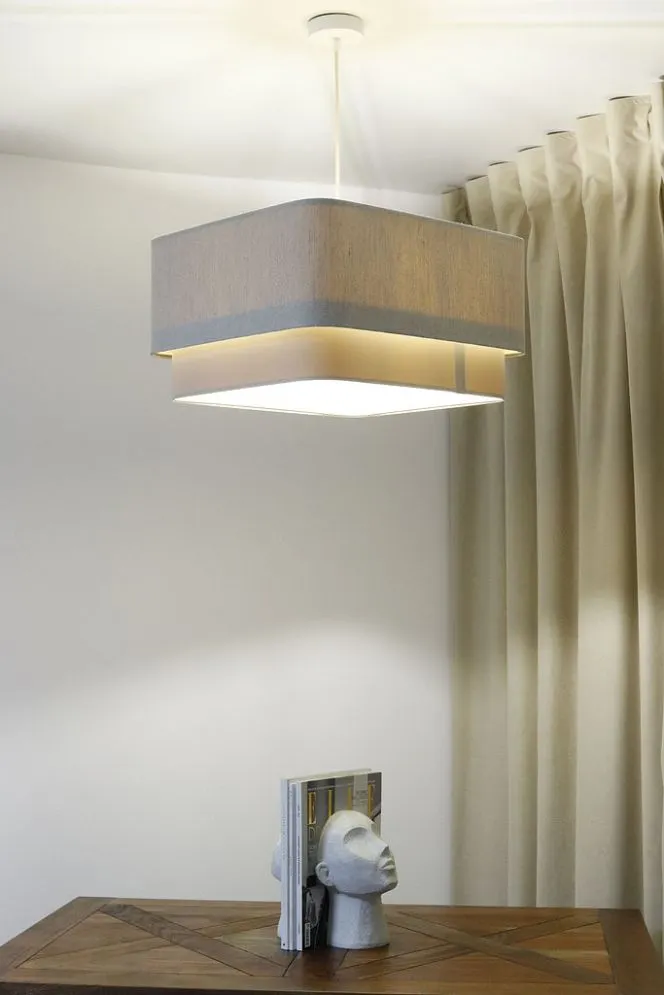 Lampa wisząca KWADRO DUO 002 51x47cm kremowa lniana I sklep meblowy MIRAT.