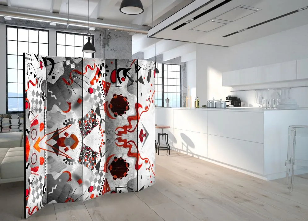 Parawan akustyczny Abstrakcje 225x172 cm 5-częściowy szary | MIRAT.