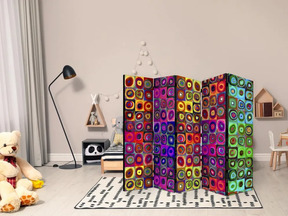 Parawan jednostronny Tła i desenie 225x172 cm 5-częściowy brązowy | MIRAT.