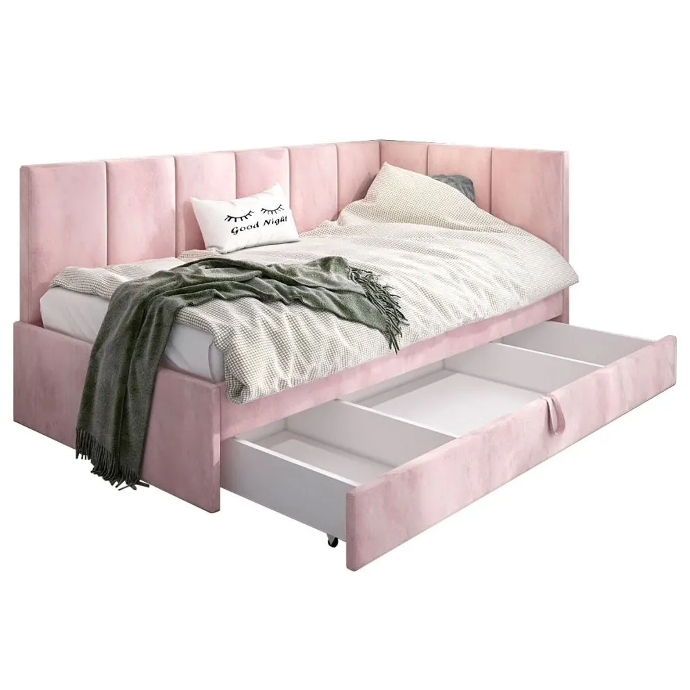 Łóżko młodzieżowe AURA 2 80x200 różowe z tapicerowanym panelem i szufladą I sklep meblowy MIRAT.