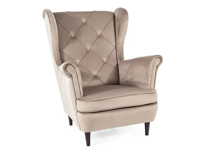 Fotel LADY VELVET ciemnobeżowy pikowany | MIRAT. styl GLAMOUR