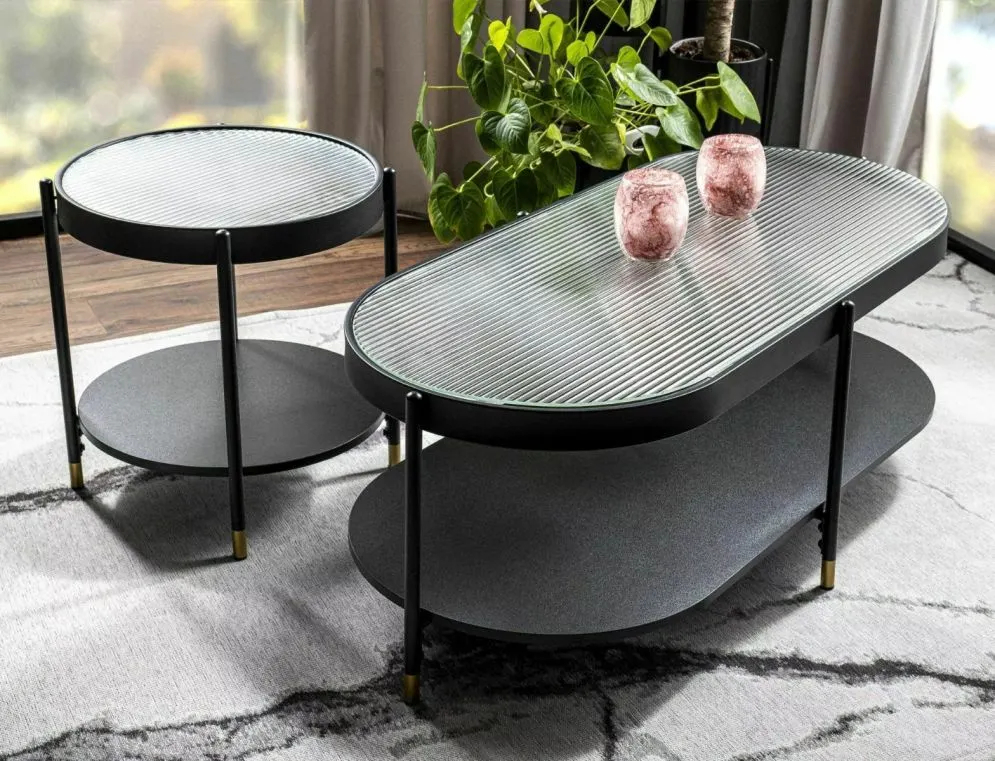 Ława LAGUNA B 110x50 transparentna/czarny mat z półką do salonu I sklep meblowy MIRAT. styl GLAMOUR, LOFT