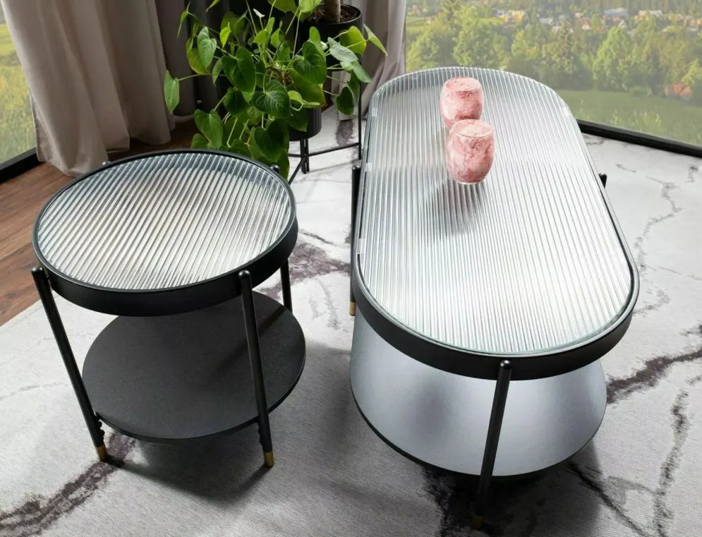 Ława LAGUNA A 45x45 transparentna/czarny mat szklana I sklep meblowy MIRAT. styl GLAMOUR, LOFT