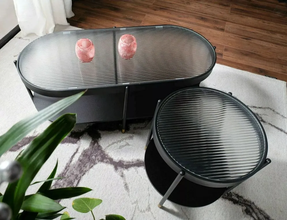 Ława LAGUNA A 45x45 transparentna/czarny mat szklana I sklep meblowy MIRAT. styl GLAMOUR, LOFT