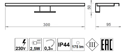 Lampka LED JOY 30 cm chrom nad lustro lub szafkę | MIRAT