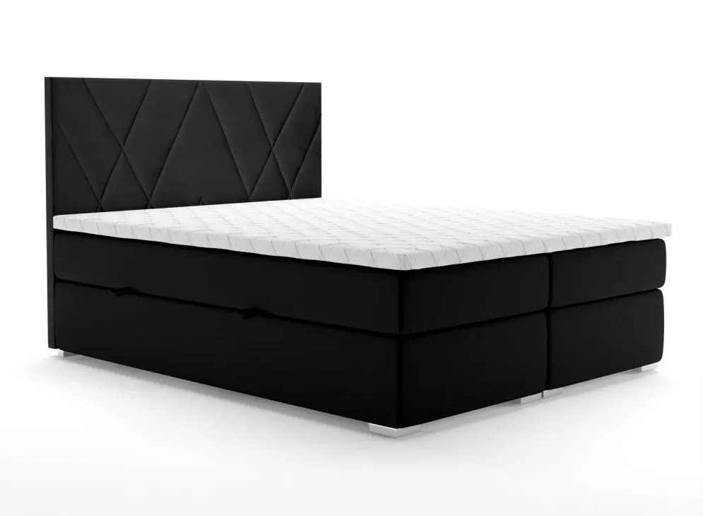 Łóżko kontynentalne MELROSE 160 czarne velvet z pojemnikiem do sypialni | MIRAT. styl GLAMOUR