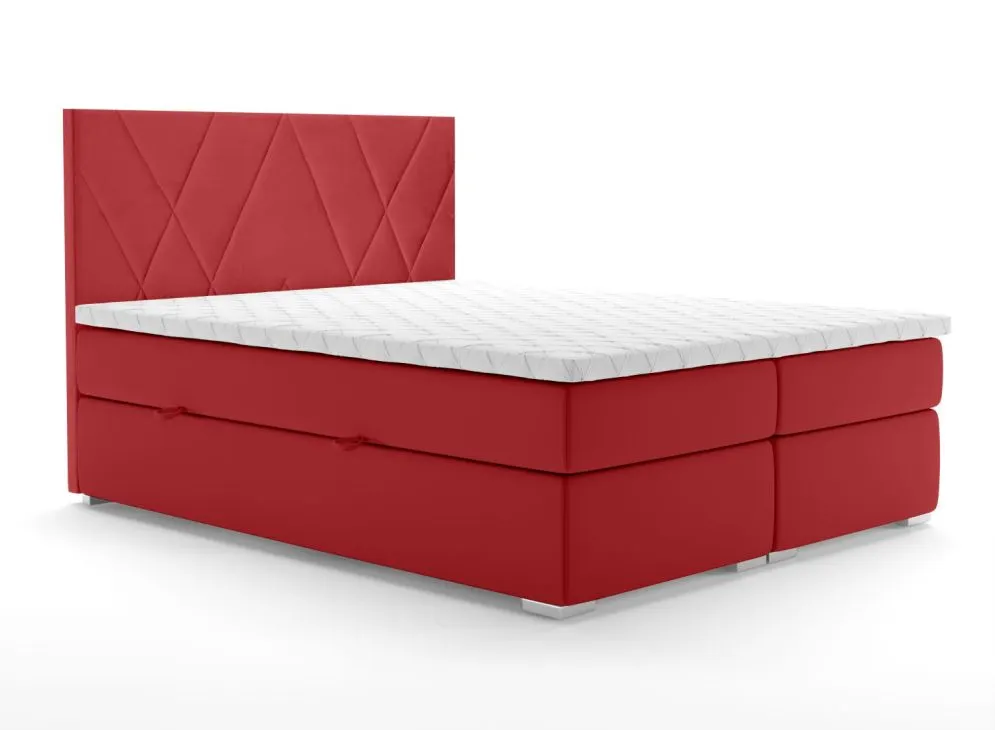 Łóżko kontynentalne MELROSE 140 bordowe velvet z pojemnikiem i materacem | MIRAT. styl GLAMOUR
