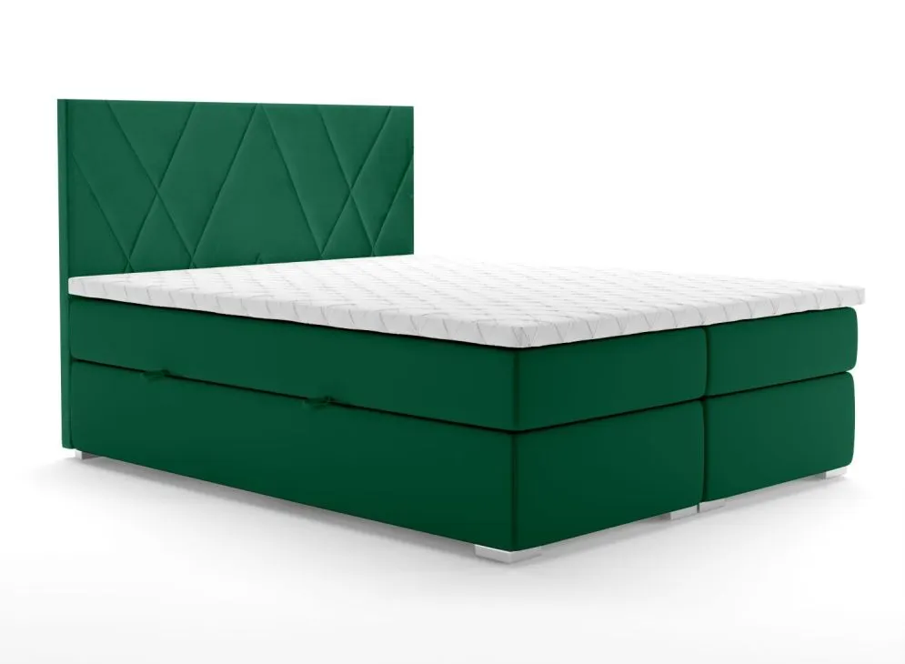 Łóżko kontynentalne MELROSE 180 zielone velvet tapicerowane aksamitem | MIRAT. styl GLAMOUR