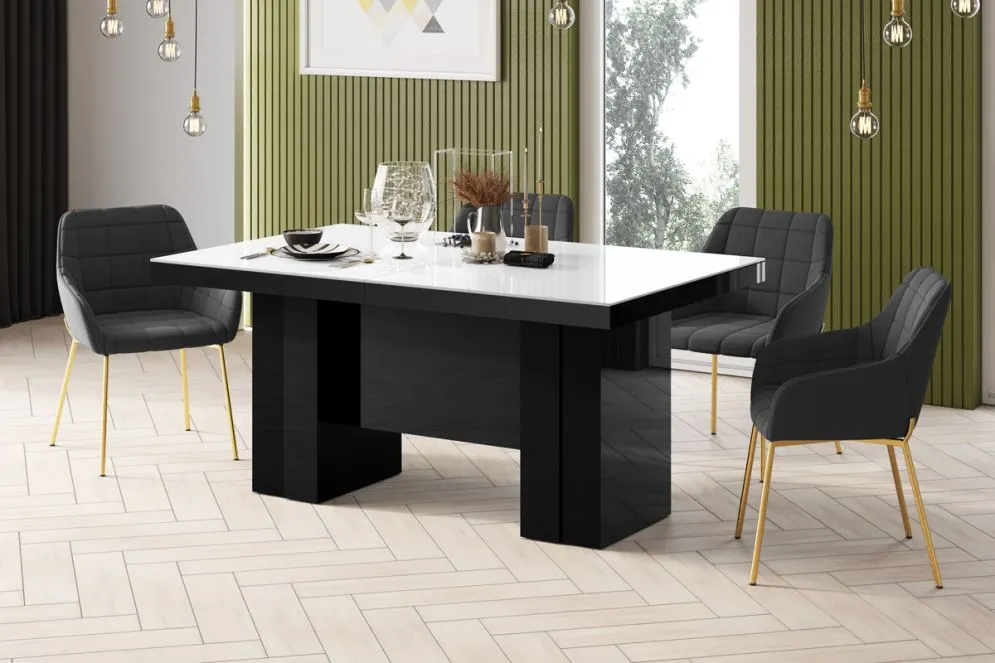 Stół rozkładany LARGO 160(400)x89 biały połysk/czarny połysk do jadalni I sklep meblowy MIRAT.