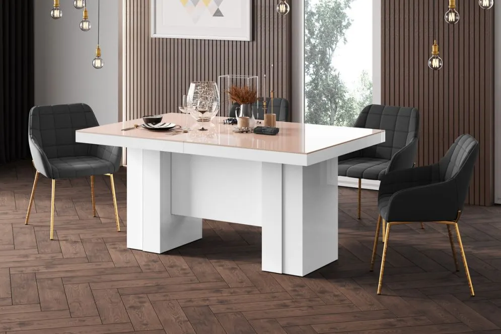 Stół rozkładany LARGO 160(400)x89 cappuccino połysk/biały połysk nowoczesny I sklep meblowy MIRAT.