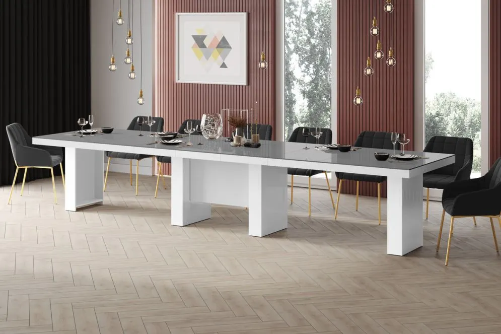 Stół rozkładany LARGO 160(400)x89 szary połysk/biały połysk 20-osobowy I sklep meblowy MIRAT.