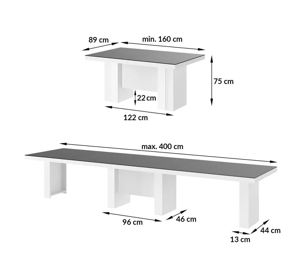 Stół rozkładany LARGO 160(400)x89 szary połysk/biały połysk 20-osobowy I sklep meblowy MIRAT.