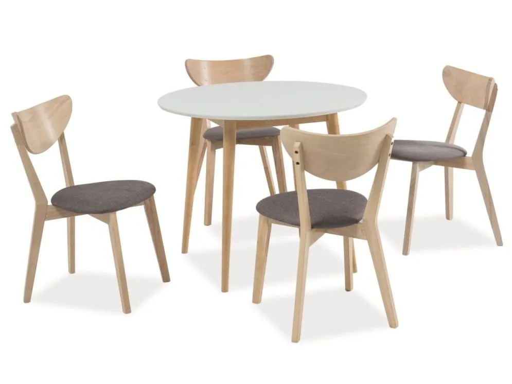 Stół LARSON biały/dąb bielony okrągły w stylu skandynawskim | MIRAT. styl SKANDYNAWSKI