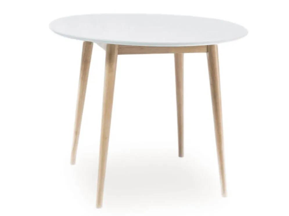 Stół LARSON biały/dąb bielony okrągły w stylu skandynawskim | MIRAT. styl SKANDYNAWSKI