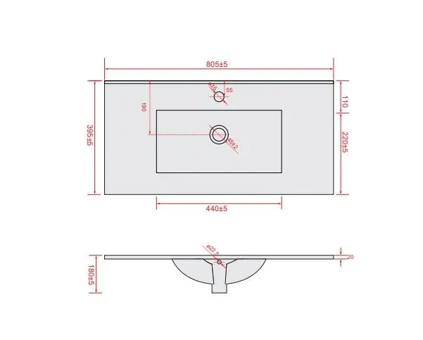Umywalka meblowa LAU80 80 cm biała ceramiczna z otworem na baterię | MIRAT