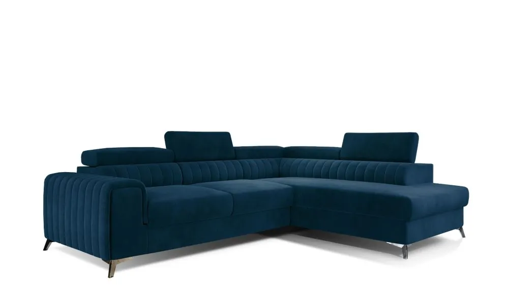Narożnik z funkcją spania LAURENCE VELVET granatowy prawy welurowy | MIRAT. w stylu GLAMOUR kolekcja
