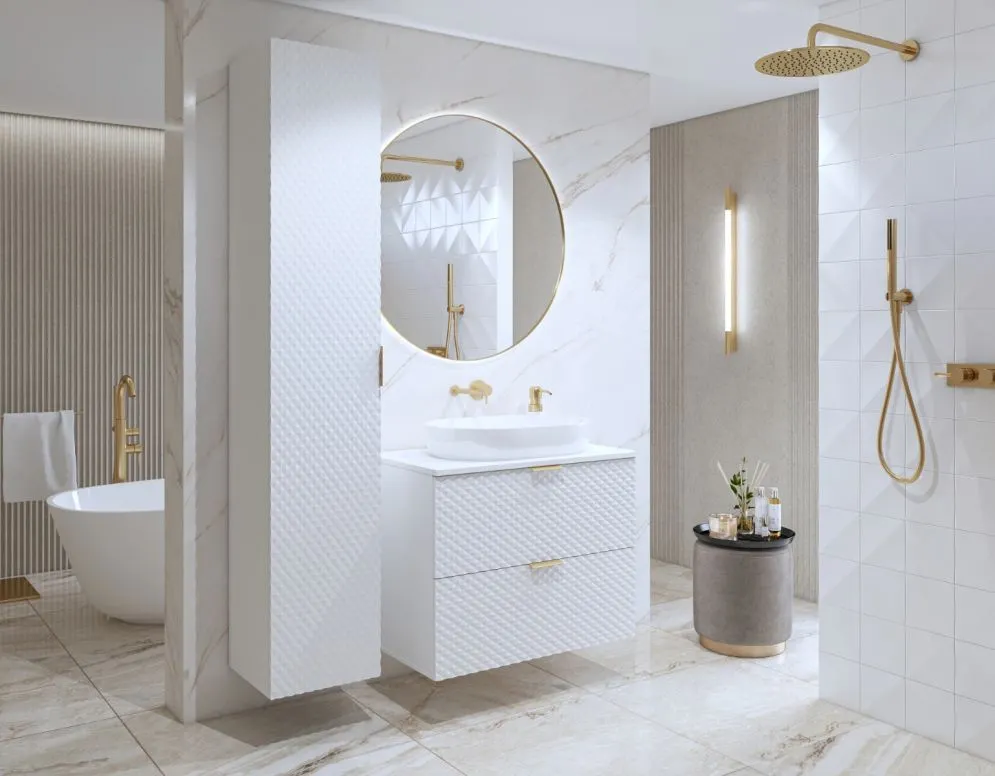 Szafka pod umywalkę nablatową LAURA 2S 80cm biała mat cichy domyk I sklep meblowy MIRAT. styl GLAMOUR kolekcja LAURA-HEL