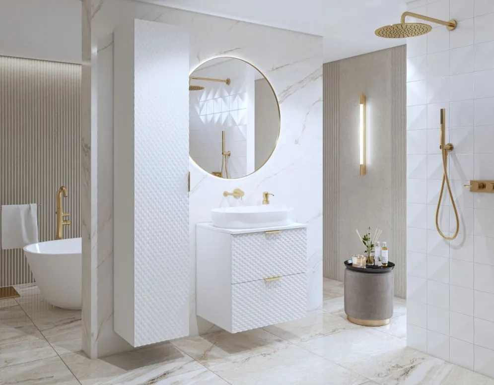 Szafka łazienkowa LAURA 1D 35 cm biała 3D I sklep meblowy MIRAT. styl GLAMOUR kolekcja LAURA-HEL