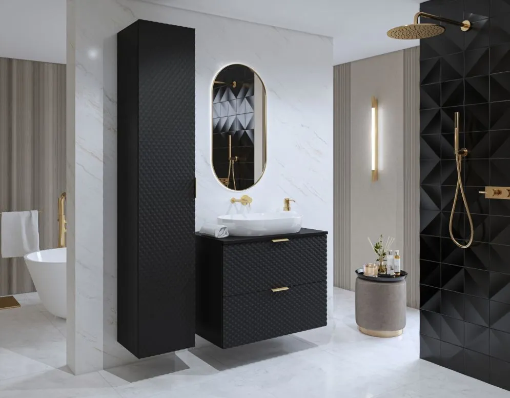 Szeroka szafka pod umywalkę nablatową LAURA 2S 80cm czarna mat I sklep meblowy MIRAT. styl GLAMOUR kolekcja LAURA-HEL