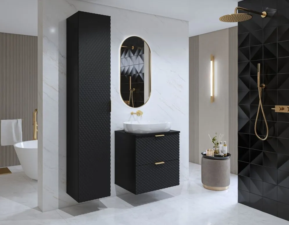 Szafka pod umywalkę nablatową LAURA 2S 60cm czarna mat stojąca I sklep meblowy MIRAT. styl GLAMOUR kolekcja LAURA-HEL