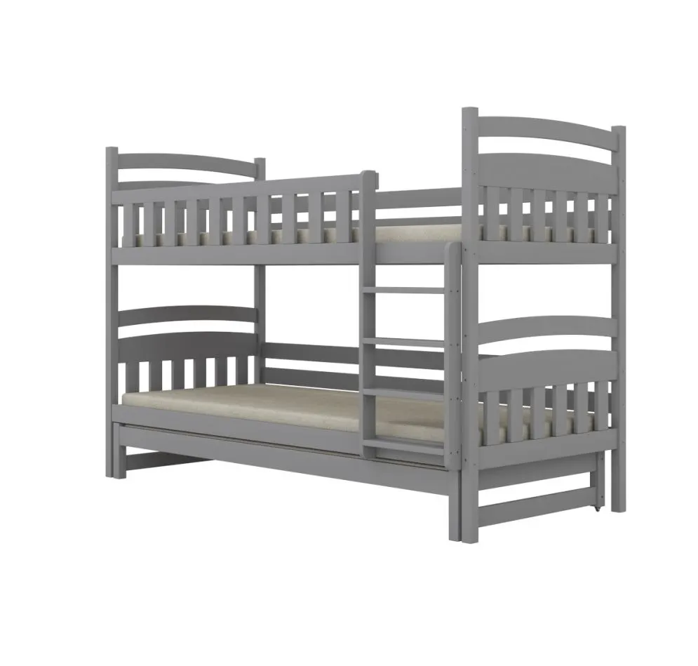 Łóżko piętrowe dla dzieci JULITA 160x80 szare drewniane trzyosobowe I sklep meblowy MIRAT.  kolekcja JULITA