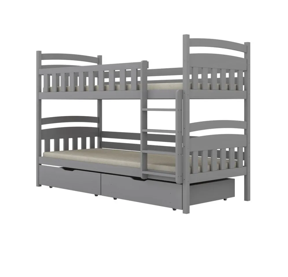 Dwuosobowe łóżko piętrowe JULITA 180x80 szare drewniane z szufladami I sklep meblowy MIRAT.  kolekcja JULITA