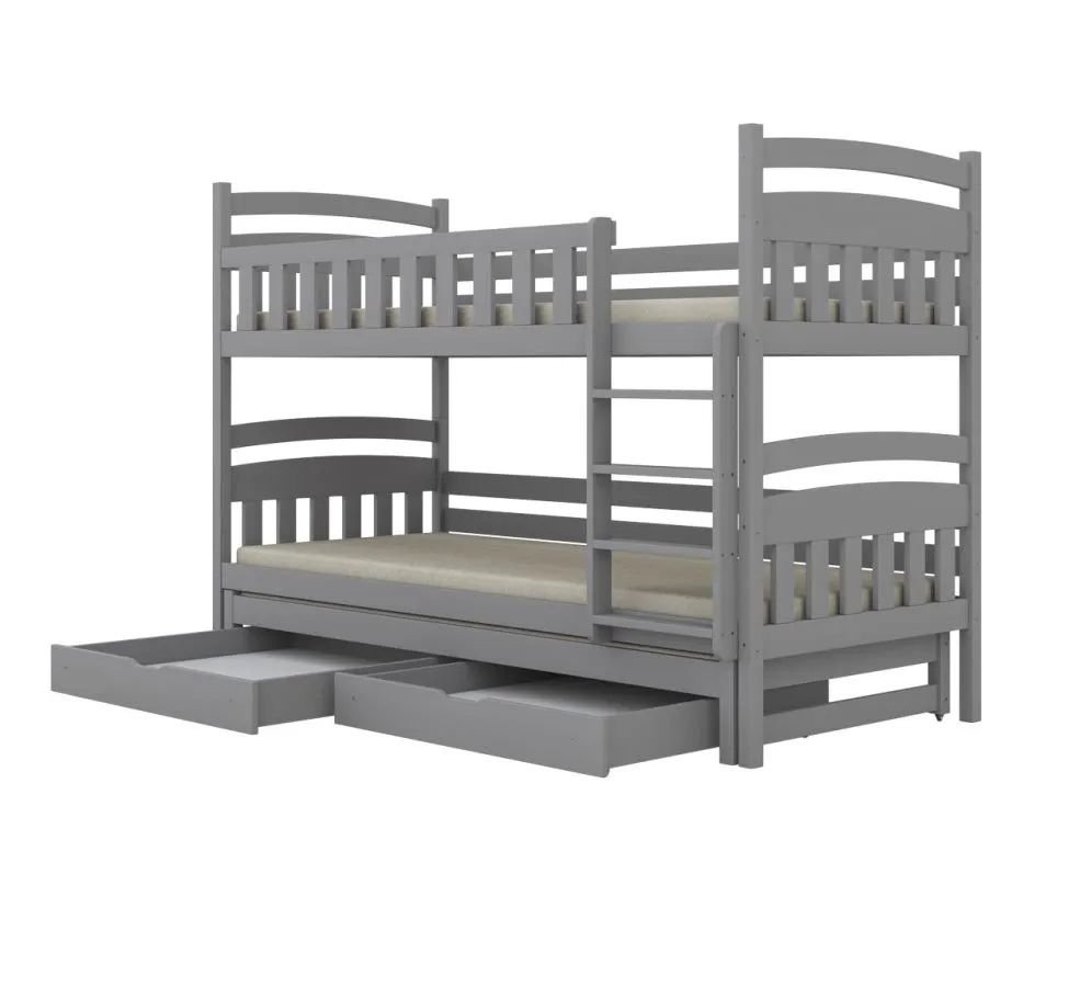 Solidne łóżko piętrowe JULITA 200x80 szare drewniane z szufladami I sklep meblowy MIRAT.  kolekcja JULITA