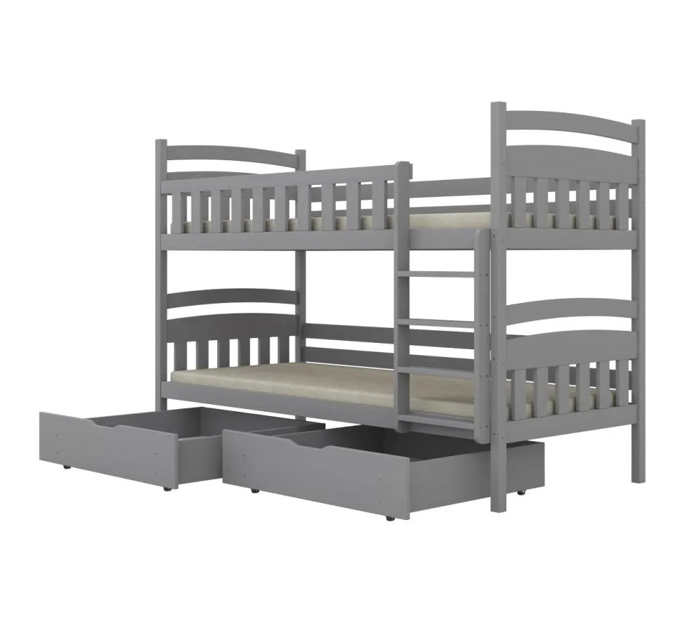 Dwuosobowe łóżko piętrowe JULITA 180x80 szare drewniane z szufladami I sklep meblowy MIRAT.  kolekcja JULITA