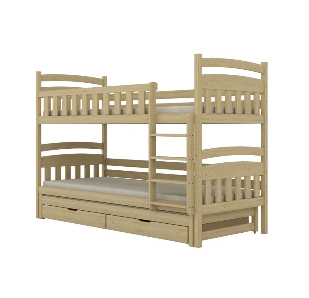 Lakierowane łóżko piętrowe JULITA 200x90 drewniane trzyosobowe z szufladami I sklep meblowy MIRAT. styl SKANDYNAWSKI kolekcja JULITA