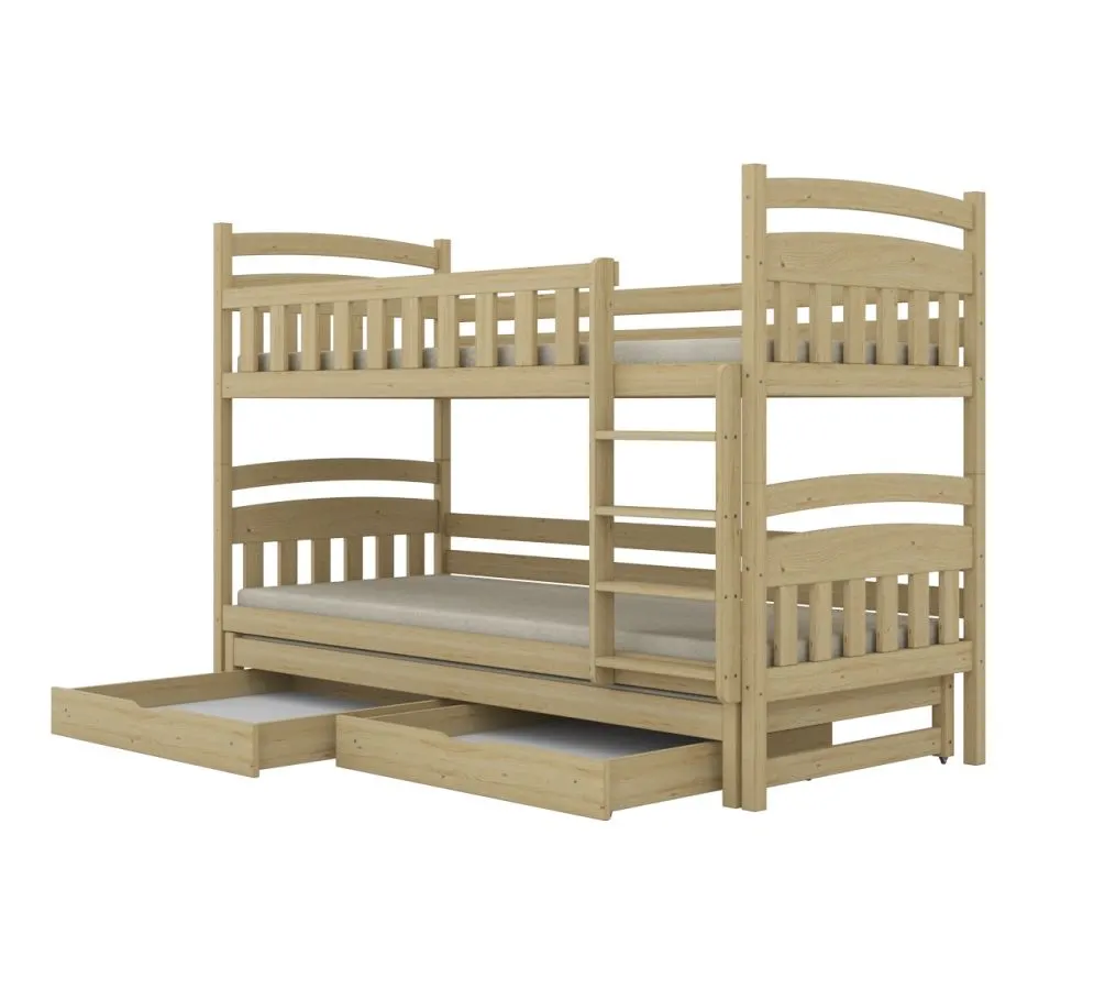 3-osobowe łóżko piętrowe JULITA 180x80 sosna nielakierowana sosnowe z szufladami I sklep meblowy MIRAT. styl SKANDYNAWSKI kolekcja JULITA