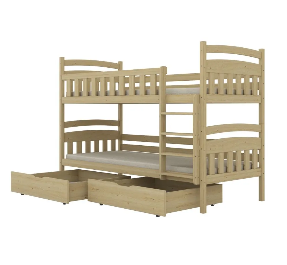 Łóżko piętrowe JULITA 160x80 sosna nielakierowana z szufladami na kółkach I sklep meblowy MIRAT. styl SKANDYNAWSKI kolekcja JULITA