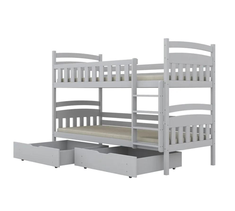 Łóżko piętrowe JULITA 180x90 białe drewniane z pojemnikami I sklep meblowy MIRAT. styl SKANDYNAWSKI kolekcja JULITA