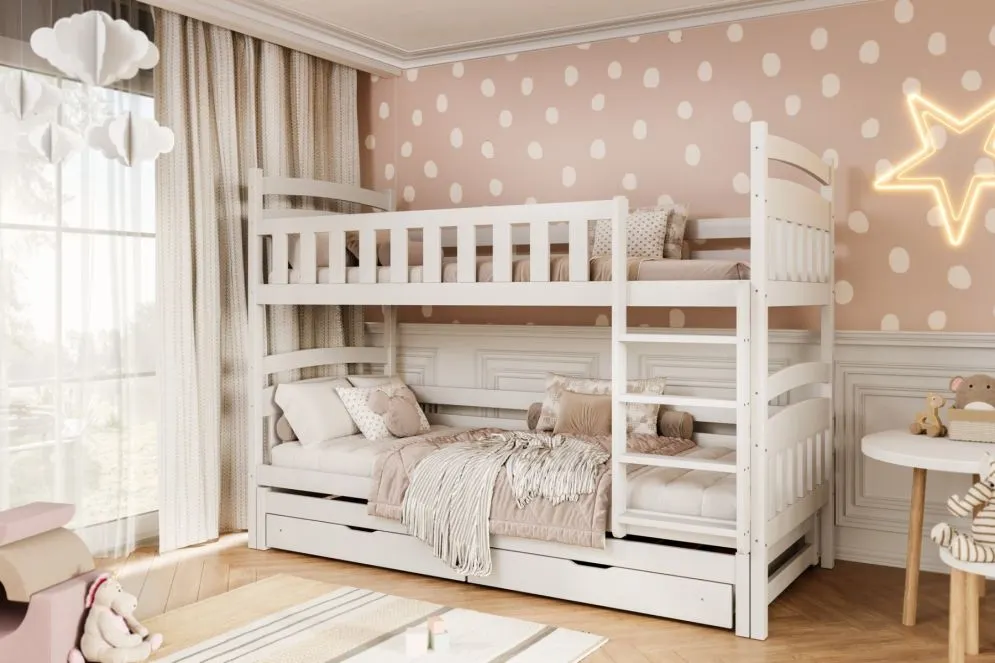 Łóżko piętrowe JULITA 180x90 białe trzyosobowe sosnowe I sklep meblowy MIRAT. styl SKANDYNAWSKI kolekcja JULITA