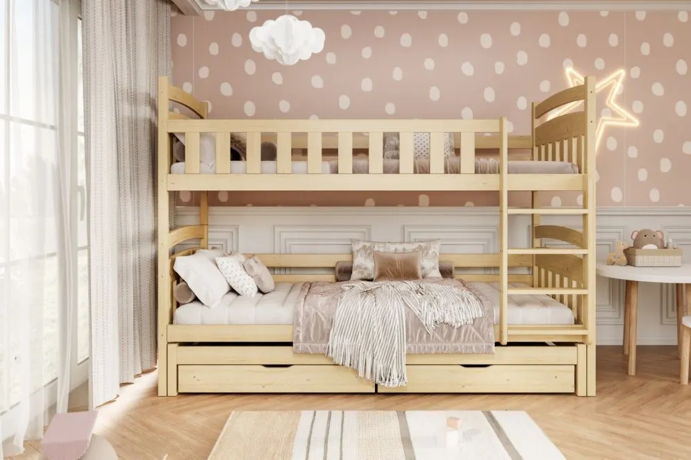 Drewniane łóżko piętrowe JULITA 180x80 sosna lakierowana trzyosobowe I sklep meblowy MIRAT. styl SKANDYNAWSKI kolekcja JULITA