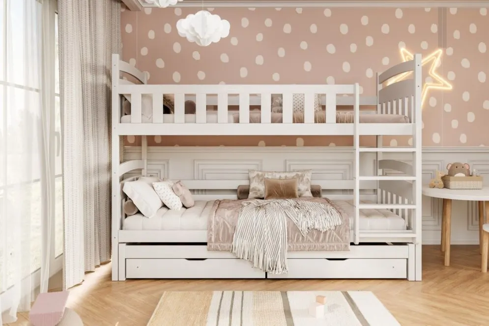 Łóżko piętrowe JULITA 200x90 białe drewniane lakierowane I sklep meblowy MIRAT. styl SKANDYNAWSKI kolekcja JULITA