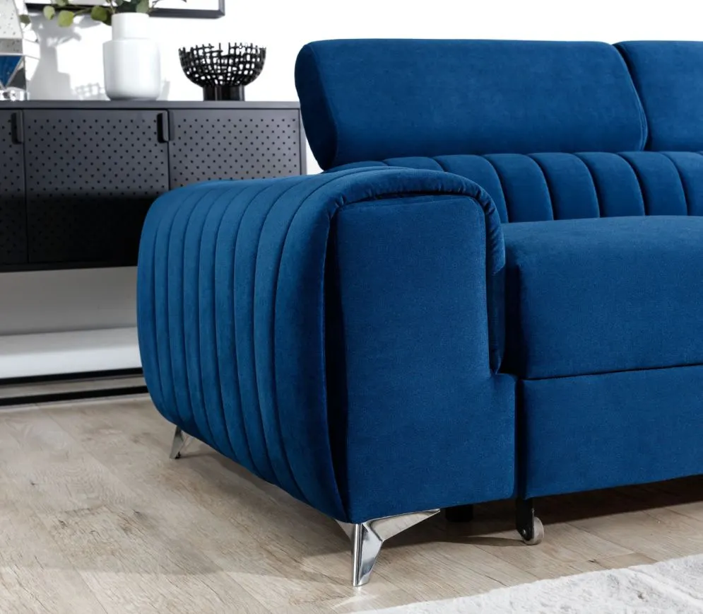 Narożnik z funkcją spania LAURENCE VELVET granatowy prawy welurowy | MIRAT. w stylu GLAMOUR kolekcja