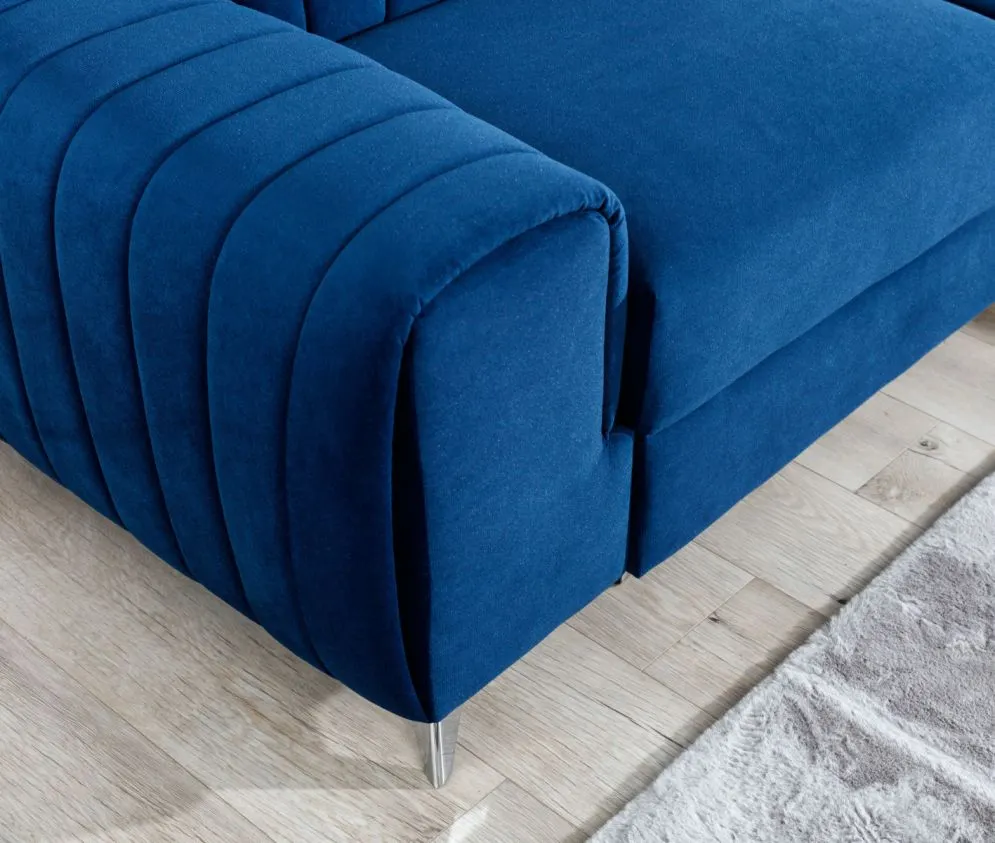 Narożnik z funkcją spania LAURENCE VELVET granatowy prawy welurowy | MIRAT. w stylu GLAMOUR kolekcja