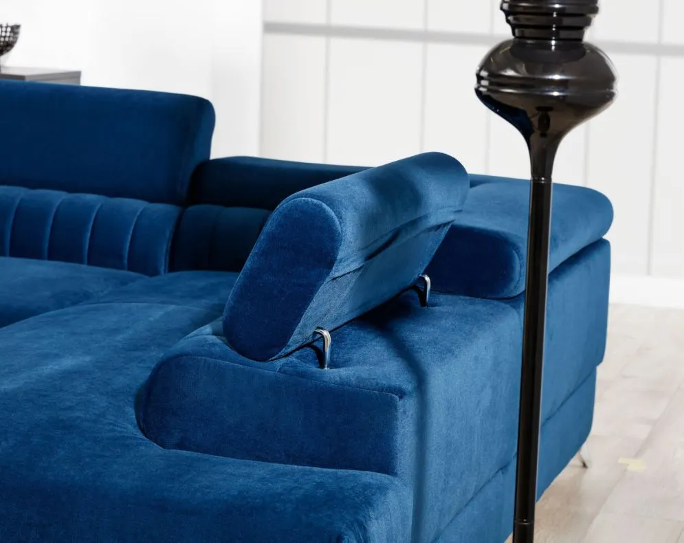 Narożnik z funkcją spania LAURENCE VELVET granatowy prawy welurowy | MIRAT. w stylu GLAMOUR kolekcja