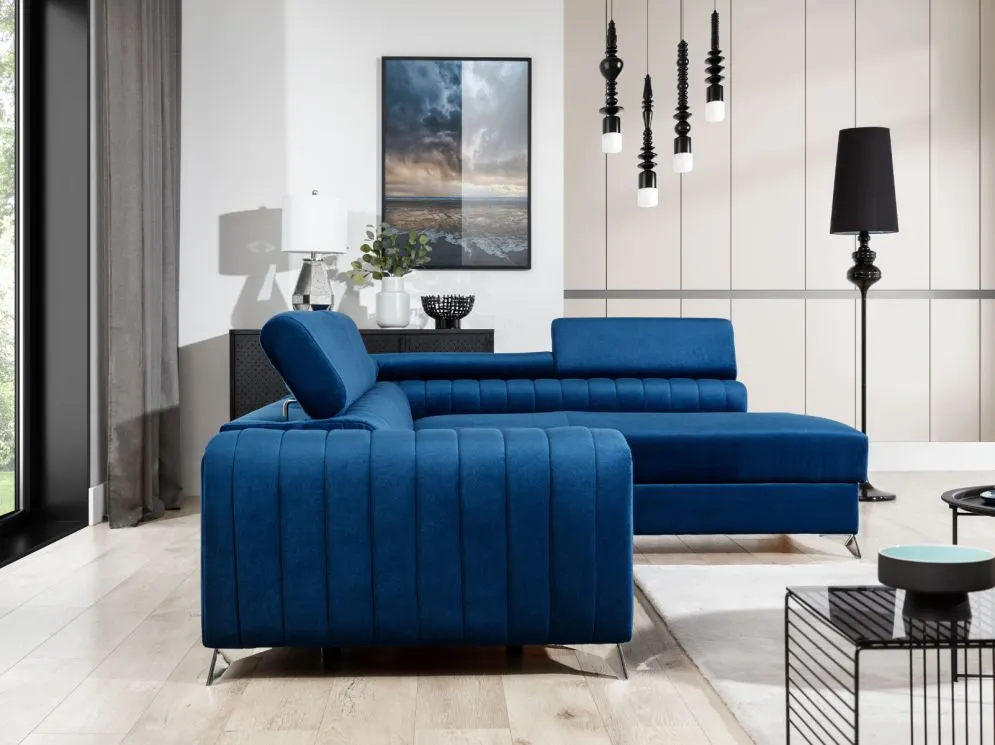 Narożnik z funkcją spania LAURENCE VELVET granatowy prawy welurowy | MIRAT. w stylu GLAMOUR kolekcja