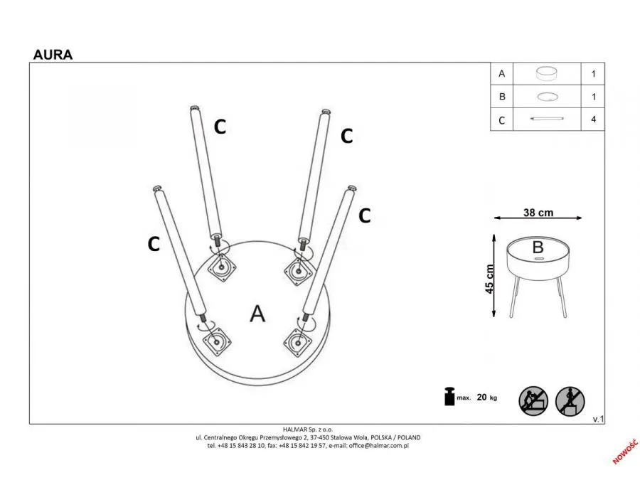 Ława AURA 38 biała drewniana ze schowkiem na metalowych nogach | MIRAT. w stylu  kolekcja