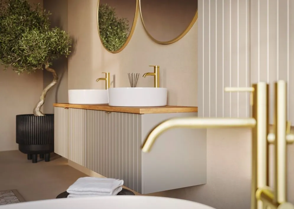 Szafka pod umywalkę HARMO 60 cm kaszmirowa półmat ryflowana | MIRAT kolekcja HARMO