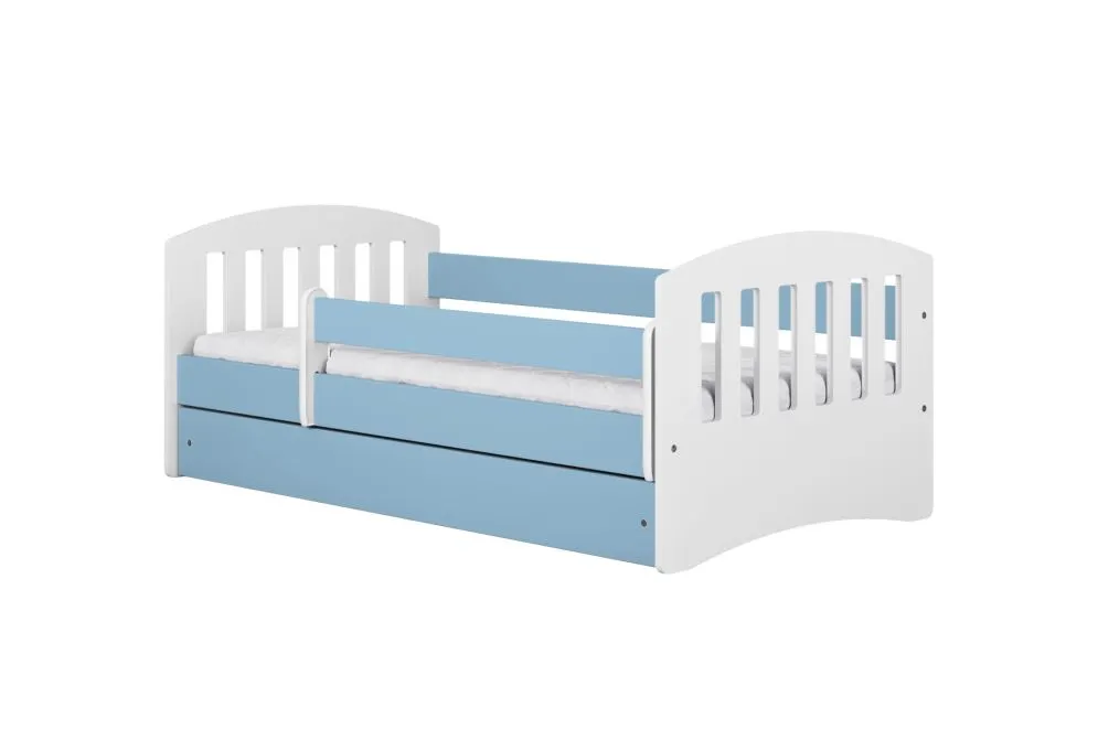 Łóżko dziecięce CLASSIC 1 140x80 niebieskie z barierką | MIRAT.  kolekcja CLASSIC