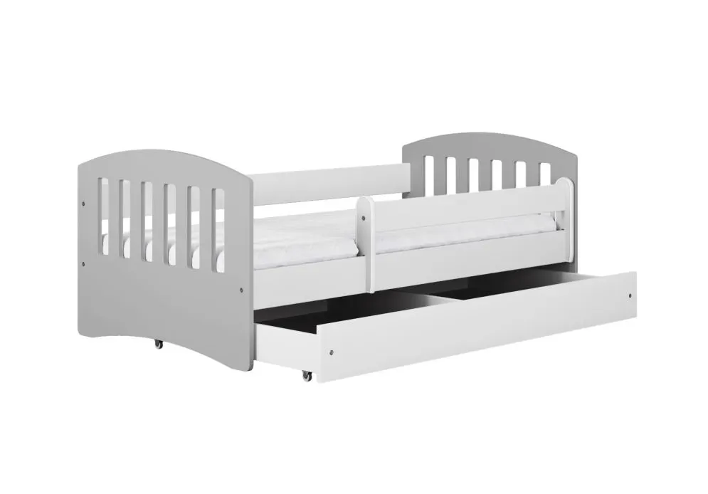 Łóżko dziecięce CLASSIC 1 MIX 180x80 szare z materacem i szufladą | MIRAT.  kolekcja CLASSIC