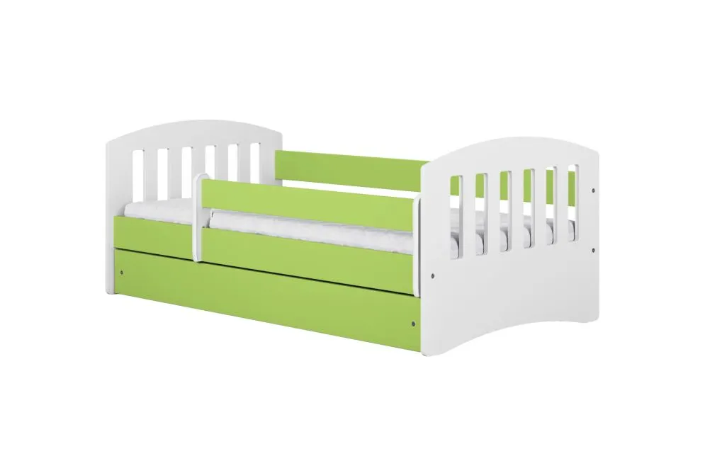 Łóżko dziecięce CLASSIC 1 140x80 zielone z barierką | MIRAT.  kolekcja CLASSIC